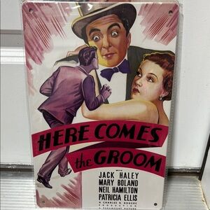 Here comes the Groom with Stylish Bow tie - metal tin sign- 12in